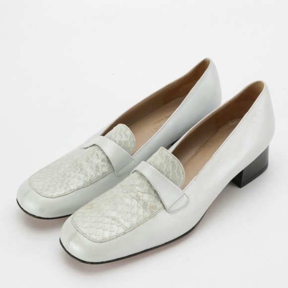 Hopman Shoes - Hopman Pale Blue Leather Snake Skin Vintage Loafers Made in Italy Size 8.5